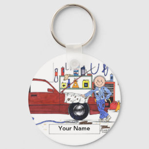 Auto Mechanic - Male Cartoon by PrintedPerfection Key Ring