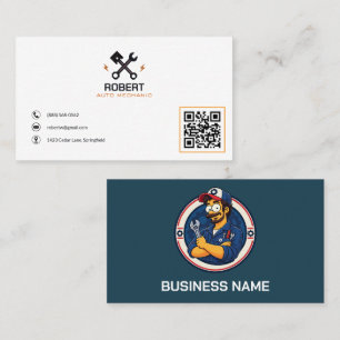 Auto Mechanic Mascot QR Code Repair Car Business Card