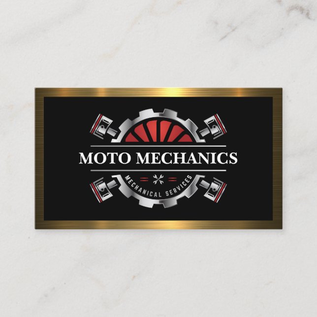 Auto Mechanic | Metallic Gear Pistons Business Card (Front)