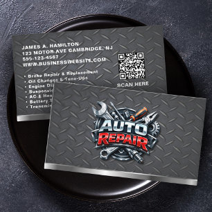 Auto Mechanic Repair Service Automotive QR Code Business Card