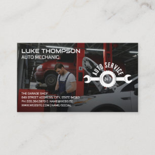 Auto Mechanic Working on Car Engine in Garage Business Card