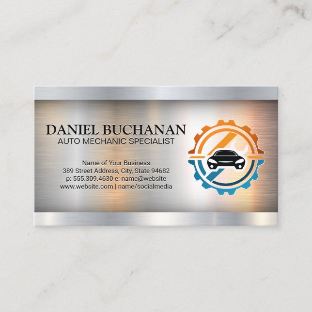 Auto Parts and Services | Metallic Brushed Business Card (Front)