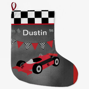 Auto Racing and Chequered Large Christmas Stocking