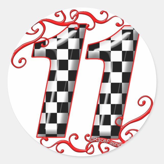 auto racing number 11 classic round sticker (Front)
