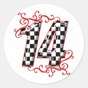 auto racing number 14 classic round sticker