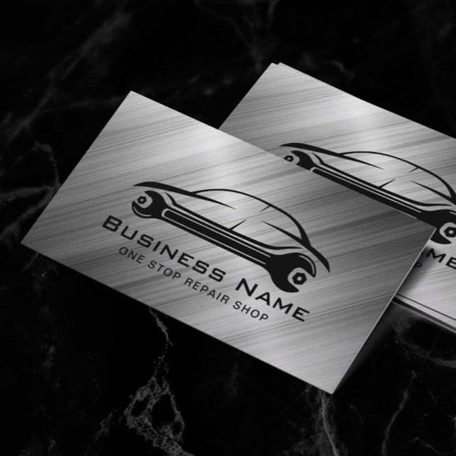 Auto Repair Automotive Metallic Car Mechanic Business Card (Creator Uploaded)