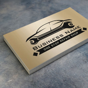 Auto Repair Automotive Modern Gold Car Mechanic Business Card
