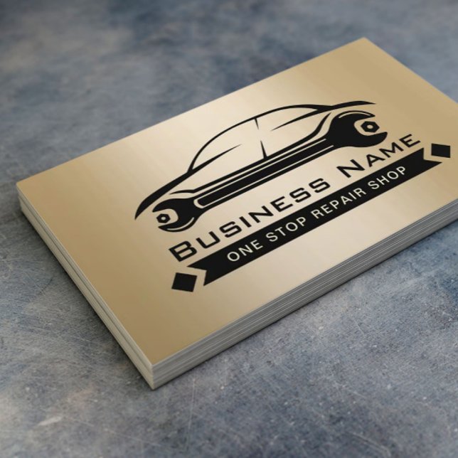 Auto Repair Automotive Modern Gold Car Mechanic Business Card (Creator Uploaded)
