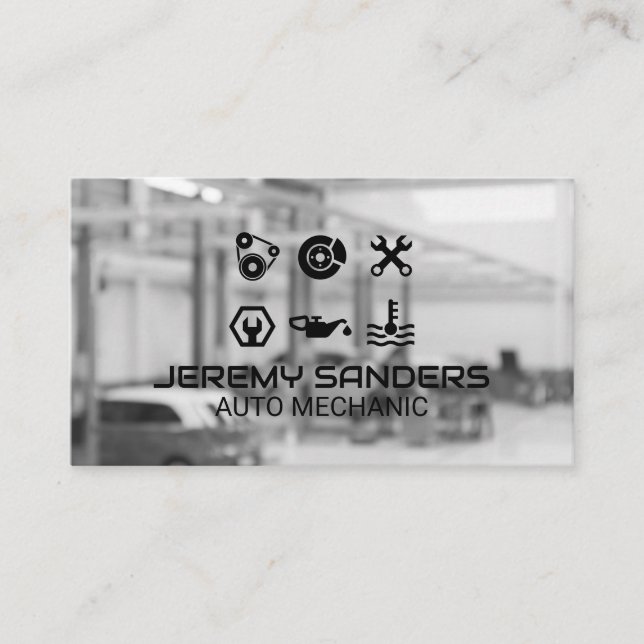 Auto Repair Bay | Mechanic Fix Icons Business Card (Front)