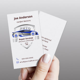 Auto Repair Blue and Silver Car Logo Business Card