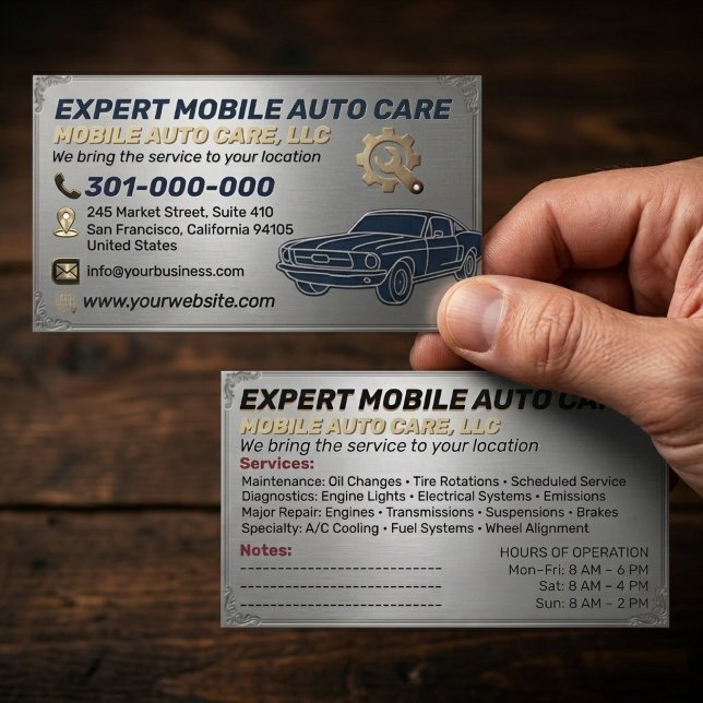 Auto Repair & Car AC Specialist Metal Aluminum  Bu Business Card (Creator Uploaded)