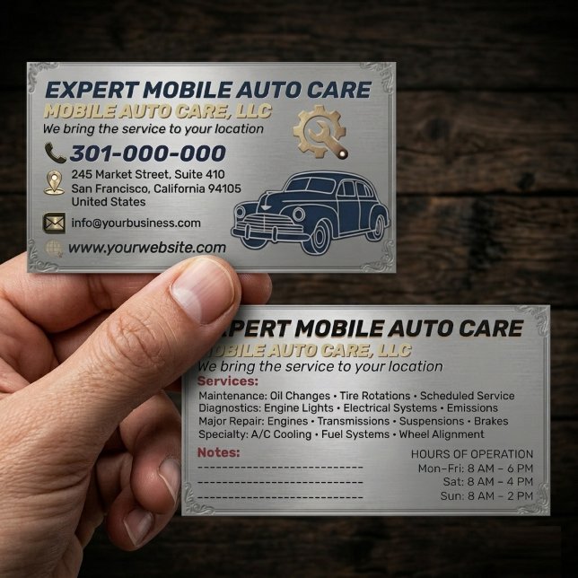 Auto Repair & Car AC Specialist Metal Aluminum  Bu Business Card (Creator Uploaded)