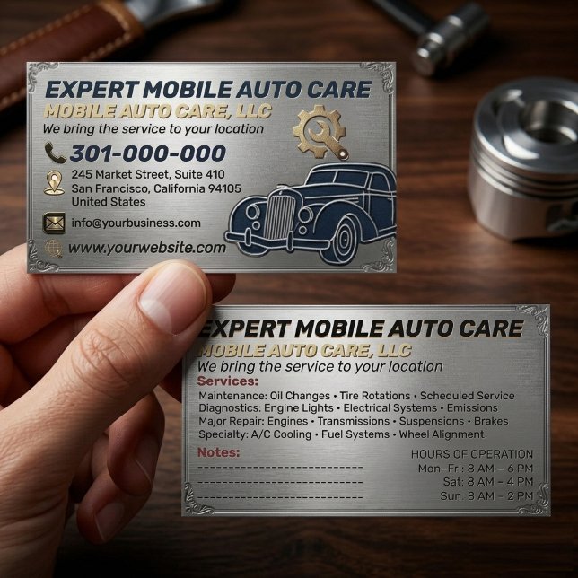 Auto Repair & Car AC Specialist Metal Aluminum  Bu Business Card (Creator Uploaded)
