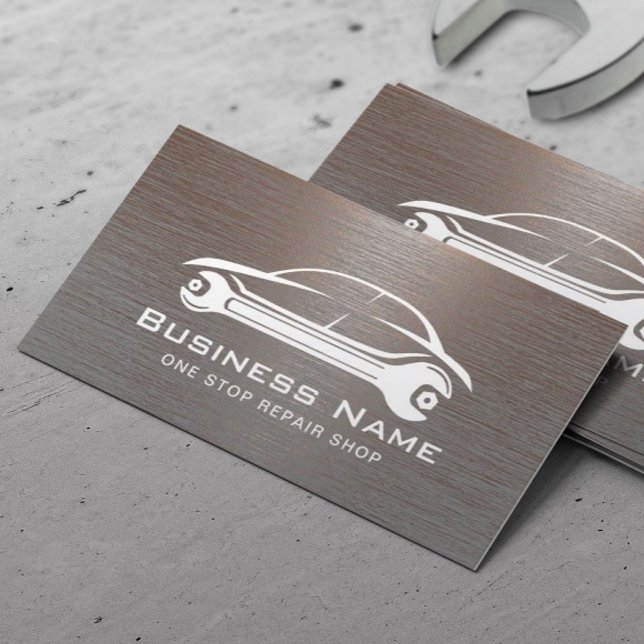 Auto Repair Car Logo Automotive Mechanic Metallic Business Card (Creator Uploaded)