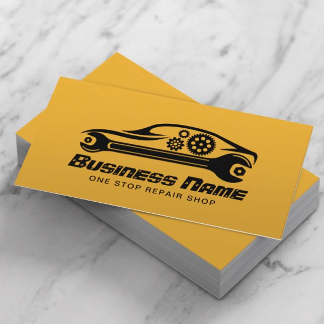 Auto Repair Car & Wrench Automotive Mechanic Gold Business Card (Creator Uploaded)