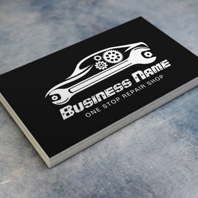 Auto Repair Car & Wrench Black Automotive Mechanic Business Card (Creator Uploaded)