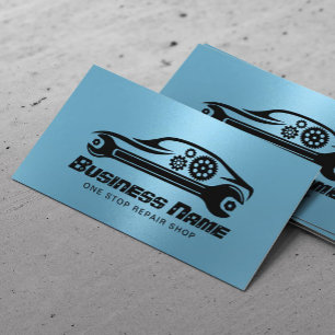 Auto Repair Car & Wrench Blue Automotive Mechanic Business Card