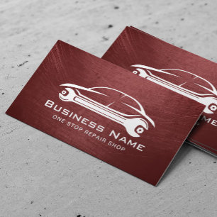 Auto Repair Car & Wrench Logo Automotive Red Business Card