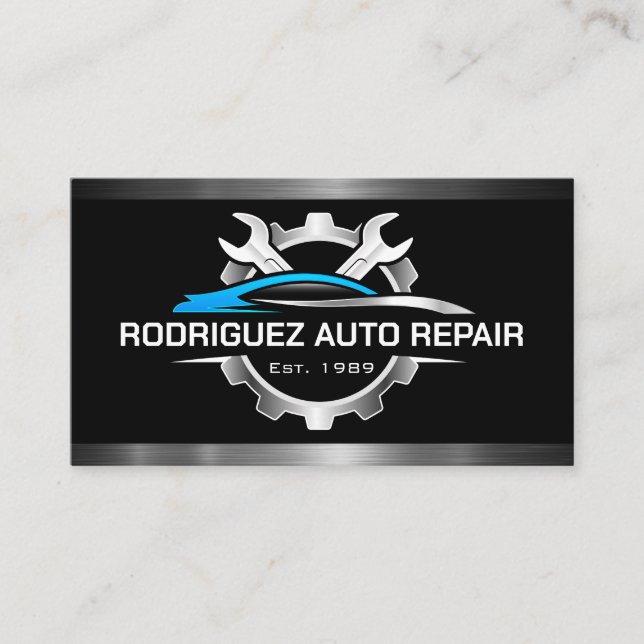 Auto Repair Care Logo | Wrenches and Gear Business Card (Front)