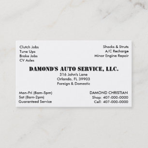 Auto Repair Mechanic Business Card