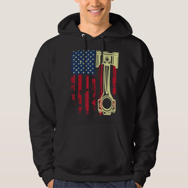 Auto Repairman Car Mechanic Tools Piston USA Flag  Hoodie (Front)
