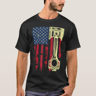 Auto Repairman Car Mechanic Tools Piston USA Flag  T-Shirt