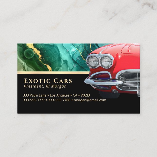 Auto Sales, Red Sports Car, Photo, Teal Abstract Business Card (Front)