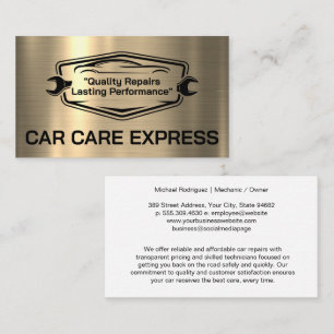 Auto Service Badge Gold Metallic Style Business Card