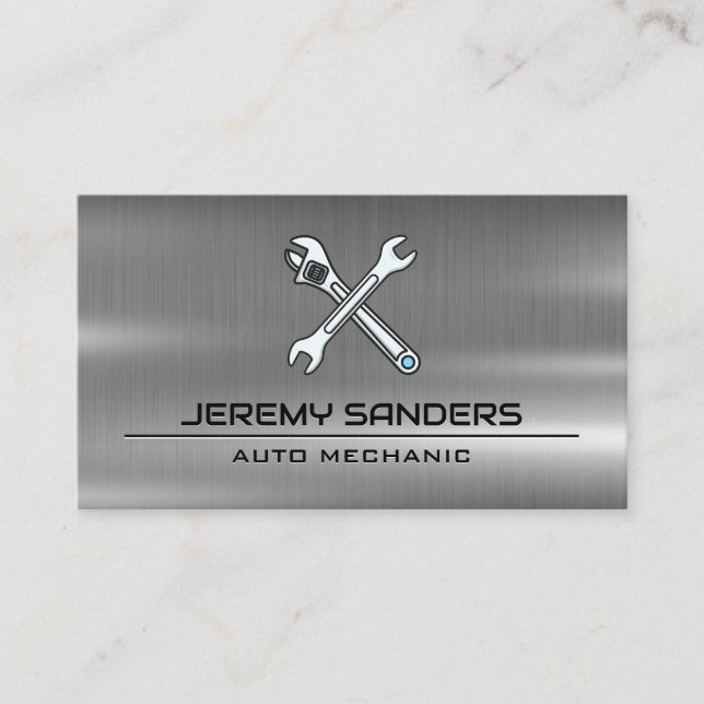 Auto Service Icons | Wrenches Metal Industrial Business Card (Front)