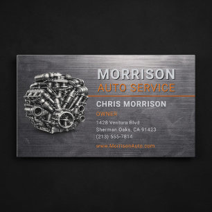 Auto Service Repair Motor Metallic Business Card