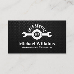 Auto Service Wrench Logo Carbon Fibre Background Business Card