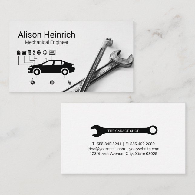 Auto Services Diagram | Wrenches | Mechanic Business Card (Front/Back)