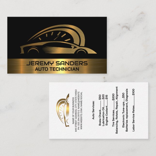 Auto Services | Gold Metallic | Sports Car Business Card (Front/Back)