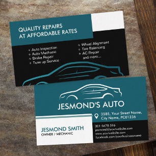 Auto Silhouette - Car Mechanic - Teal Business Card