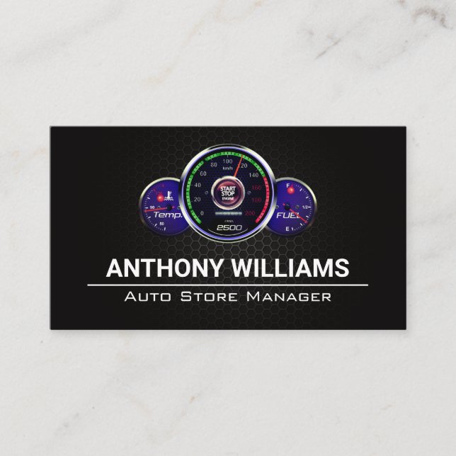 Auto Speedometer Gauges | Metallic Carbon Fibre  Business Card (Front)
