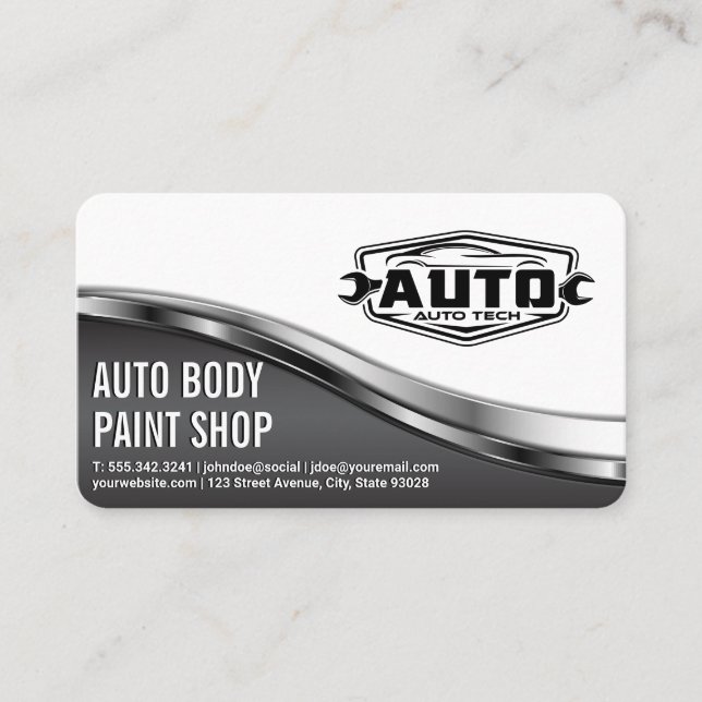 Auto Tech Body Shop | Car Service Icons Business Card (Front)