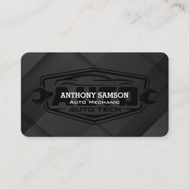 Auto Tech Logo | Sleek Black  Business Card (Front)