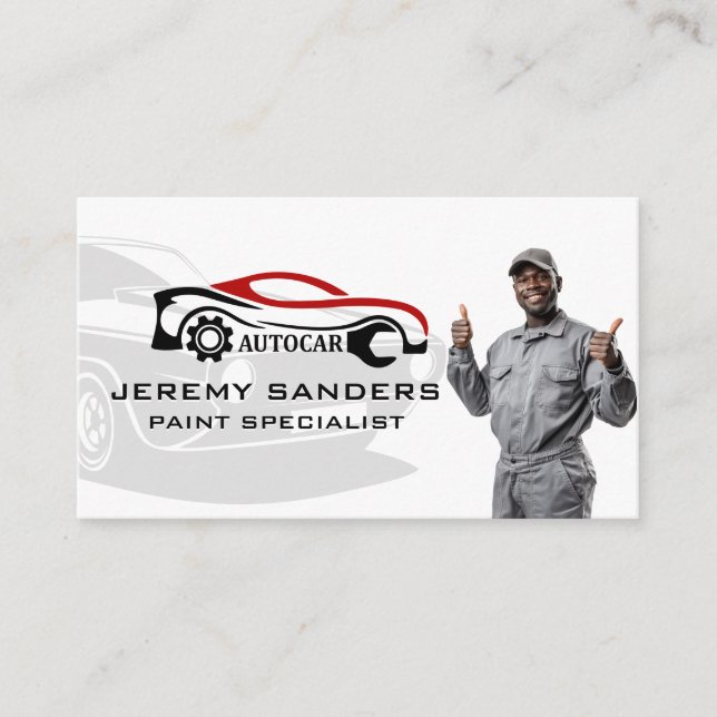 Auto Tech | Mechanic Smiling Thumbs Up Business Card (Front)