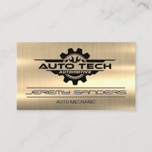 Auto Tech Wrenches Gear Mechanic   Gold Metal  Business Card