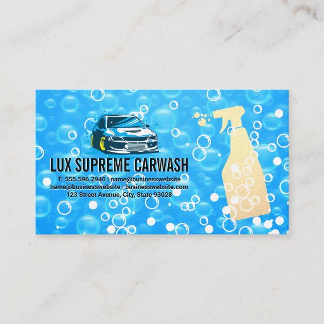 Auto Wash Logo | Soap Bubbles | Cleaner Business Card (Front)