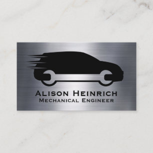 Auto Wrench Logo Metallic Background Business Card