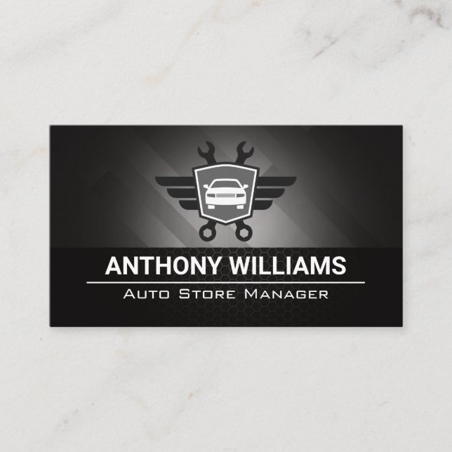 Auto Wrenches Logo | Metallic Carbon Fibre  Business Card (Front)