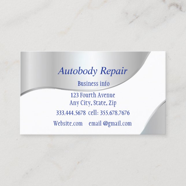 Autobody Repair Shiny Metal Background Business Card (Front)