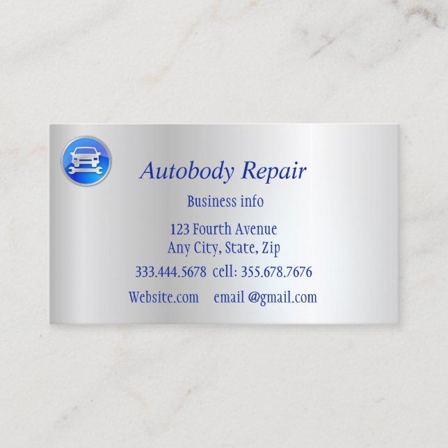 Autobody Repair Shiny Metal Background Business Card (Front)