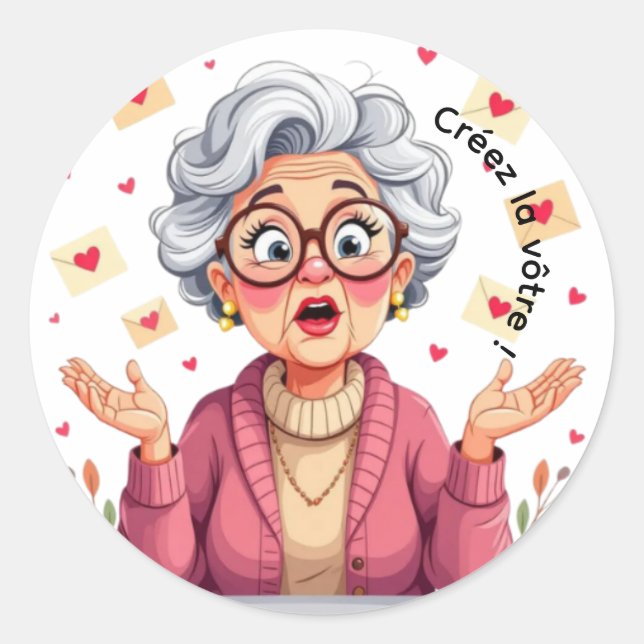 Autocollant femme âgée heureuse recevant des lettr classic round sticker (Front)