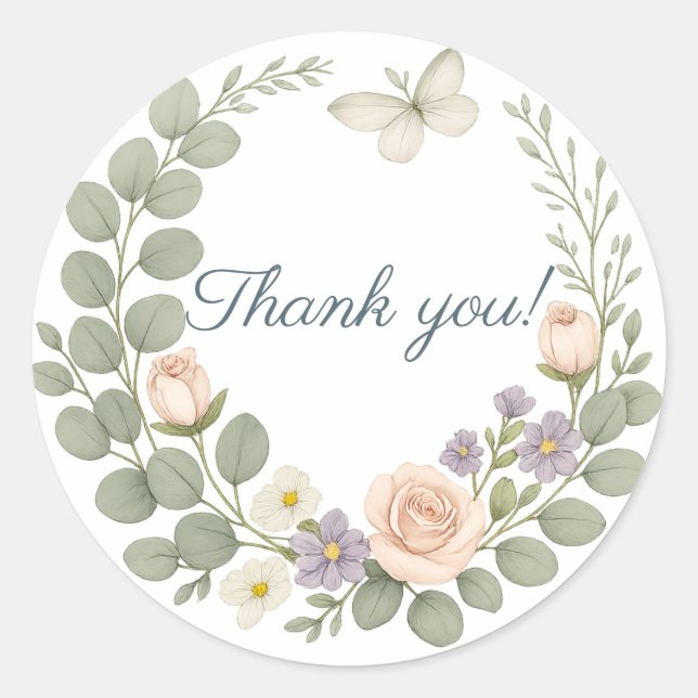 Autocollant thank you floral classic round sticker (Front)