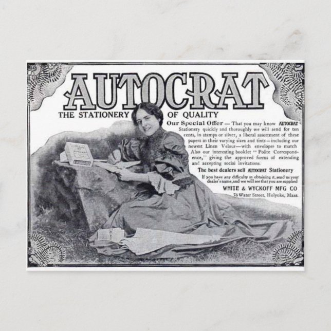 Autocrat Stationery Ad Postcard (Front)