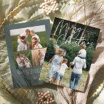 Autograph | Merry Christmas Vertical Photo Holiday Card<br><div class="desc">Send holiday greetings to friends and family in chic style with our elegant photo cards. Design features your favourite vertical or portrait orientated photo with "Merry Christmas" overlaid across the top in white hand lettered script. Personalise with your family name and the year beneath, and add three additional photos to...</div>