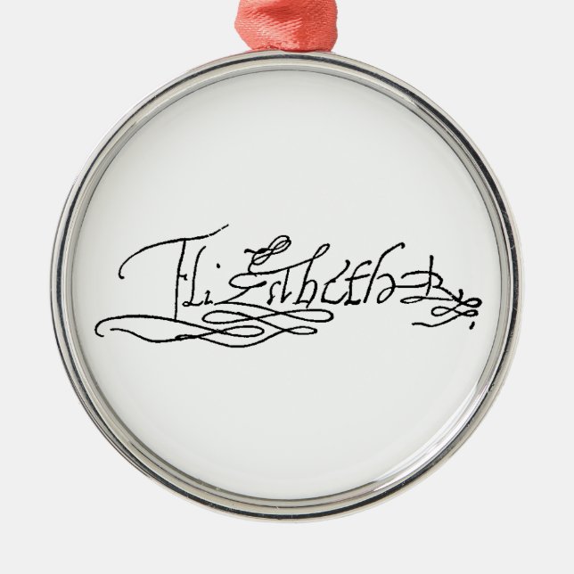 Autograph of Queen Elizabeth I of England Metal Tree Decoration (Front)