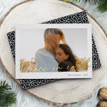 Autograph | Peace on Earth Photo<br><div class="desc">Send holiday greetings to friends and family in chic style with our elegant photo cards. Design features your favourite horizontal or landscape orientated photo framed by a thick white border, with "Peace on Earth" sketched on top in shining gold foil hand lettered script. Personalise with your family name and the...</div>